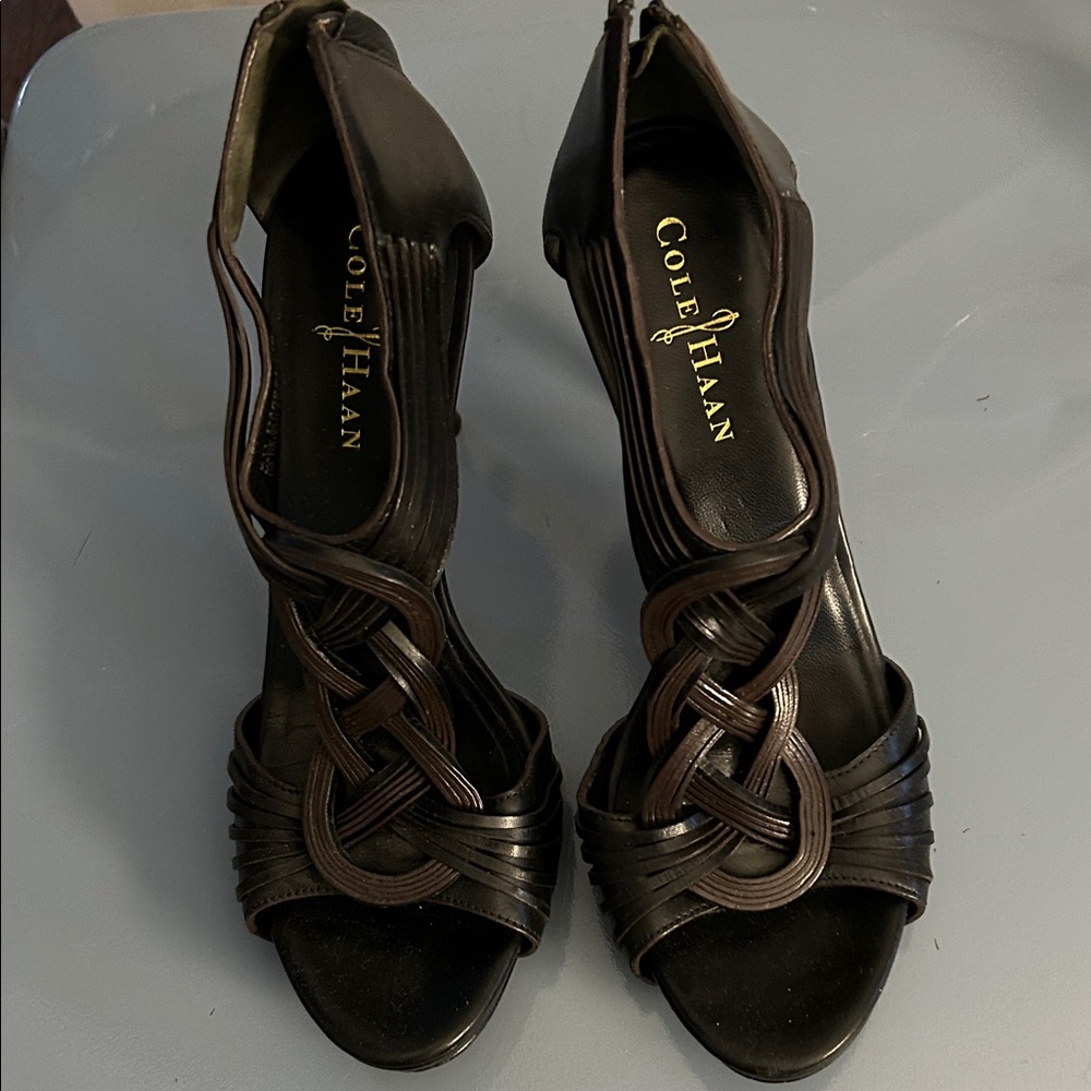 Cole Haan Women's Dark Brown and blackStrappy Heels